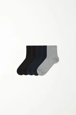 5 Pairs Of Cuffless Cotton Crew Socks - Socks - Women | Tezenis