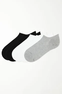 5 Pairs Of Solid-Colored Cotton Ankle Socks - Socks - Women | Tezenis