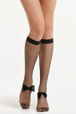 Bow Fishnet Knee-High Stockings - Socks - Women | Tezenis