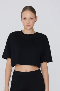 Boxy Crewneck Cropped Cotton T-Shirt - Short-Sleeved Tops - Women | Tezenis