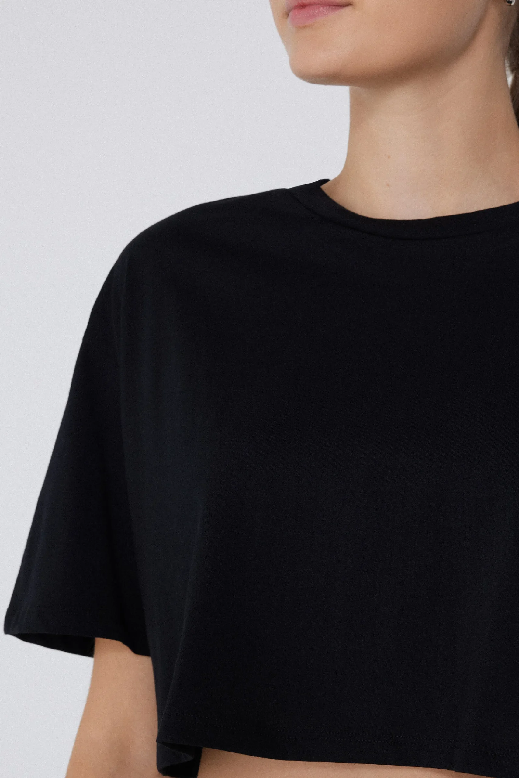 Boxy Crewneck Cropped Cotton T-Shirt - Short-Sleeved Tops - Women | Tezenis