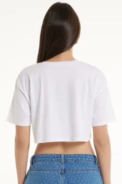 Boxy Crewneck Cropped Cotton T-Shirt - Short-Sleeved Tops - Women | Tezenis