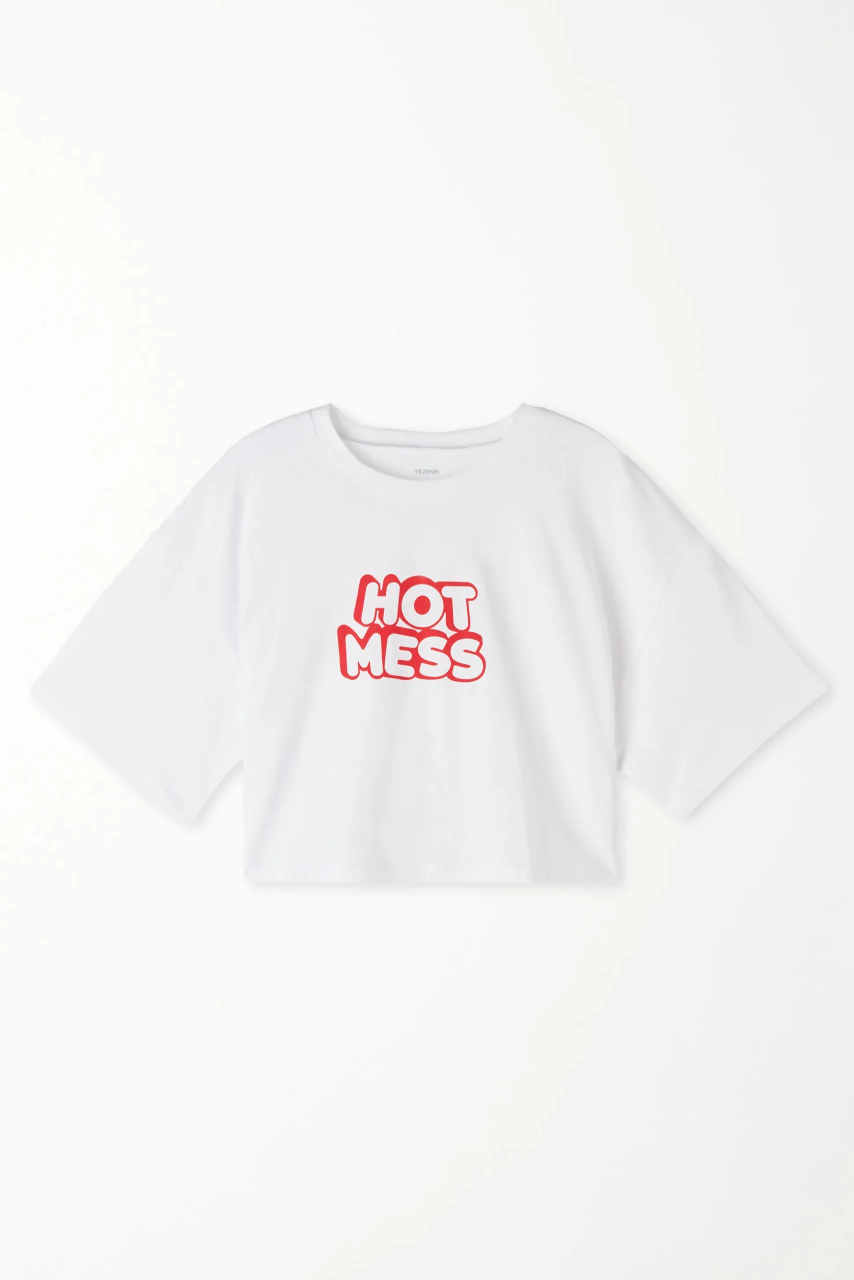 Boxy Crewneck Cropped Cotton T-Shirt - Short-Sleeved Tops - Women | Tezenis