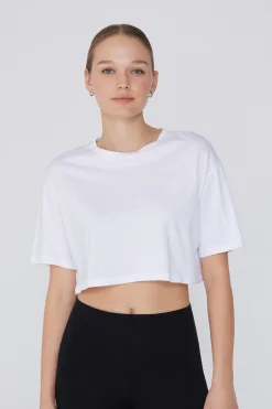 Boxy Crewneck Cropped Cotton T-Shirt - Short-Sleeved Tops - Women | Tezenis