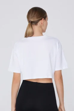 Boxy Crewneck Cropped Cotton T-Shirt - Short-Sleeved Tops - Women | Tezenis