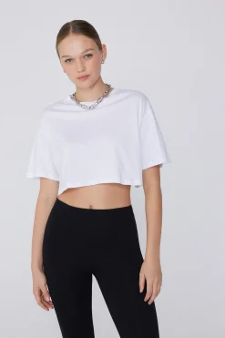 Boxy Crewneck Cropped Cotton T-Shirt - Short-Sleeved Tops - Women | Tezenis