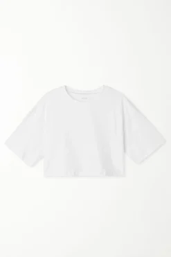 Boxy Crewneck Cropped Cotton T-Shirt - Short-Sleeved Tops - Women | Tezenis