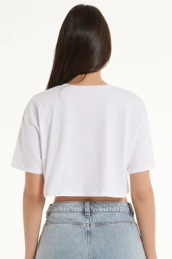 Boxy Crewneck Cropped Cotton T-Shirt - Short-Sleeved Tops - Women | Tezenis