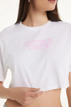 Boxy Crewneck Cropped Cotton T-Shirt - Short-Sleeved Tops - Women | Tezenis
