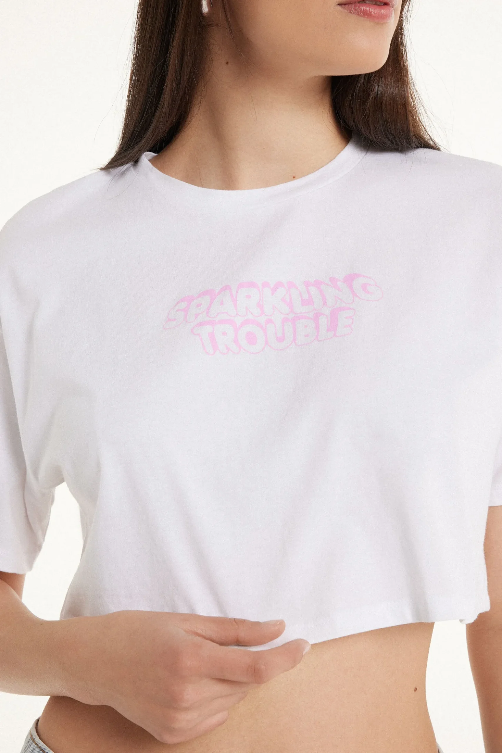 Boxy Crewneck Cropped Cotton T-Shirt - Short-Sleeved Tops - Women | Tezenis