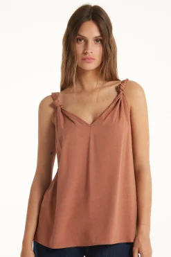 Brushed Fabric Knotted Tank Top - Tank Tops - Women | Tezenis