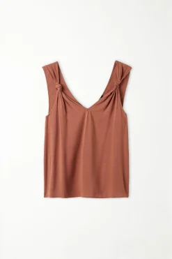 Brushed Fabric Knotted Tank Top - Tank Tops - Women | Tezenis