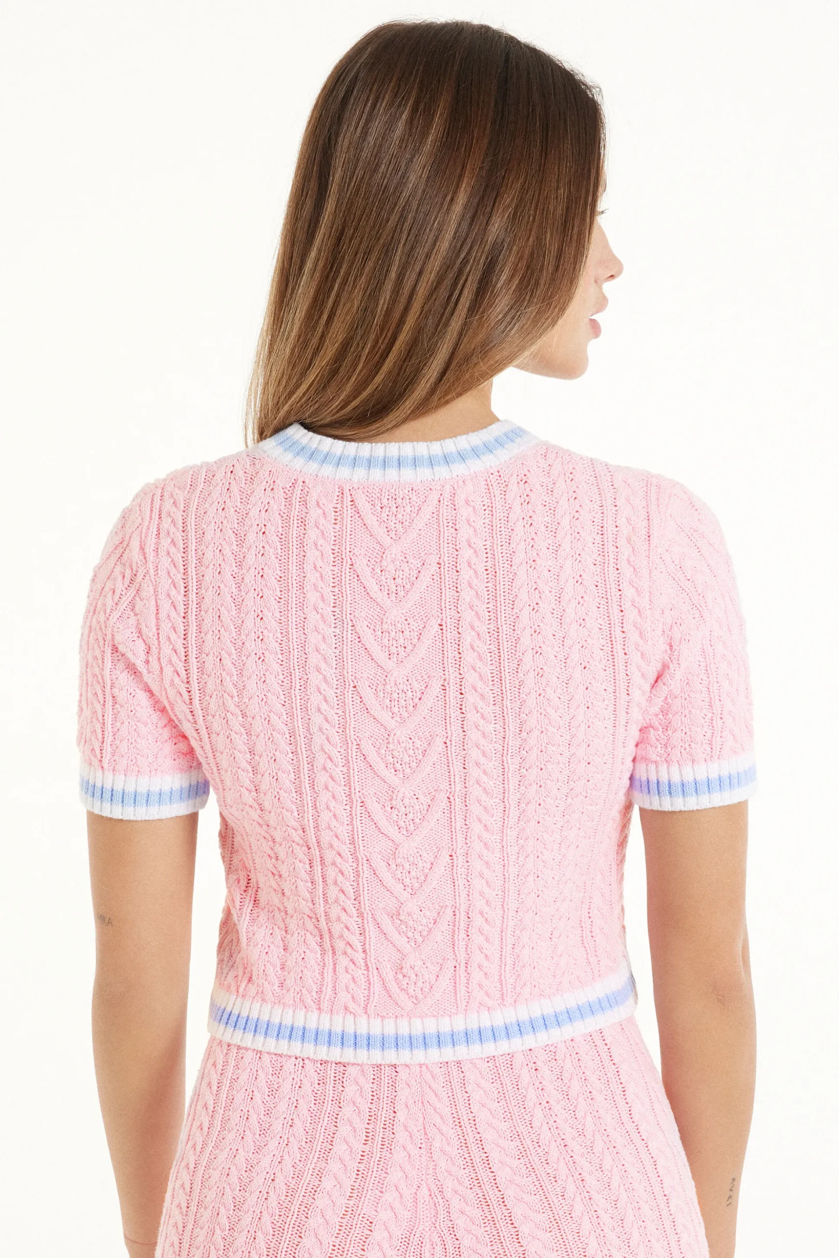 Cable Knit Fabric Short Sleeve Cropped Top - Short-Sleeved Tops - Women | Tezenis