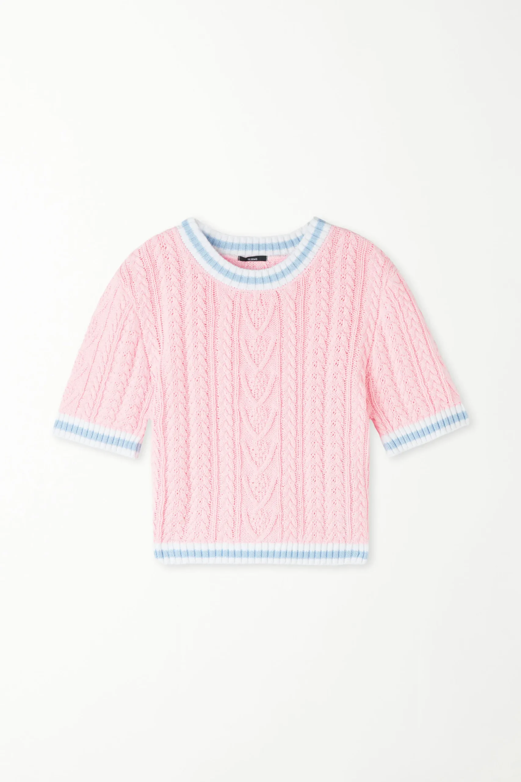 Cable Knit Fabric Short Sleeve Cropped Top - Short-Sleeved Tops - Women | Tezenis