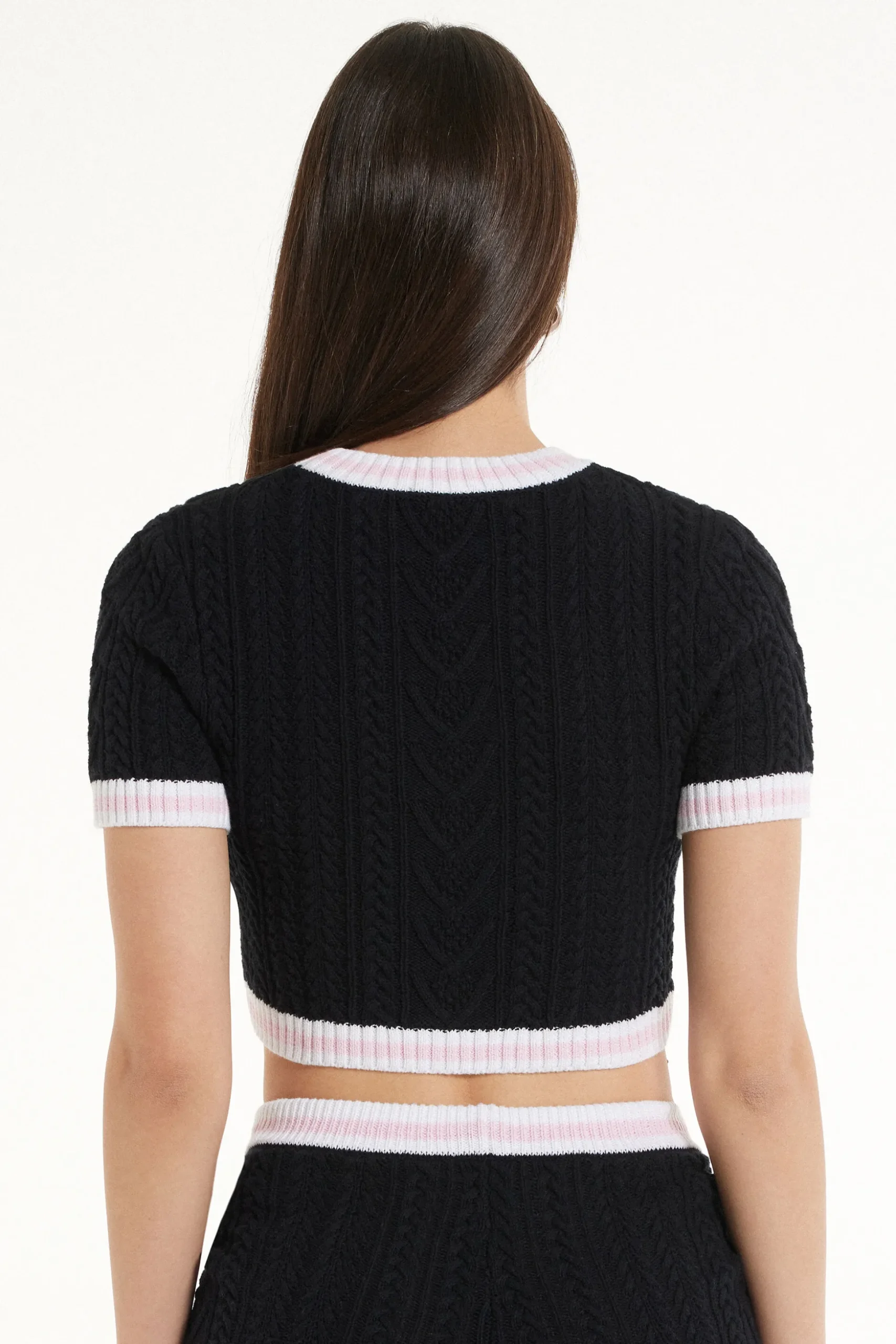 Cable Knit Fabric Short Sleeve Cropped Top - Short-Sleeved Tops - Women | Tezenis