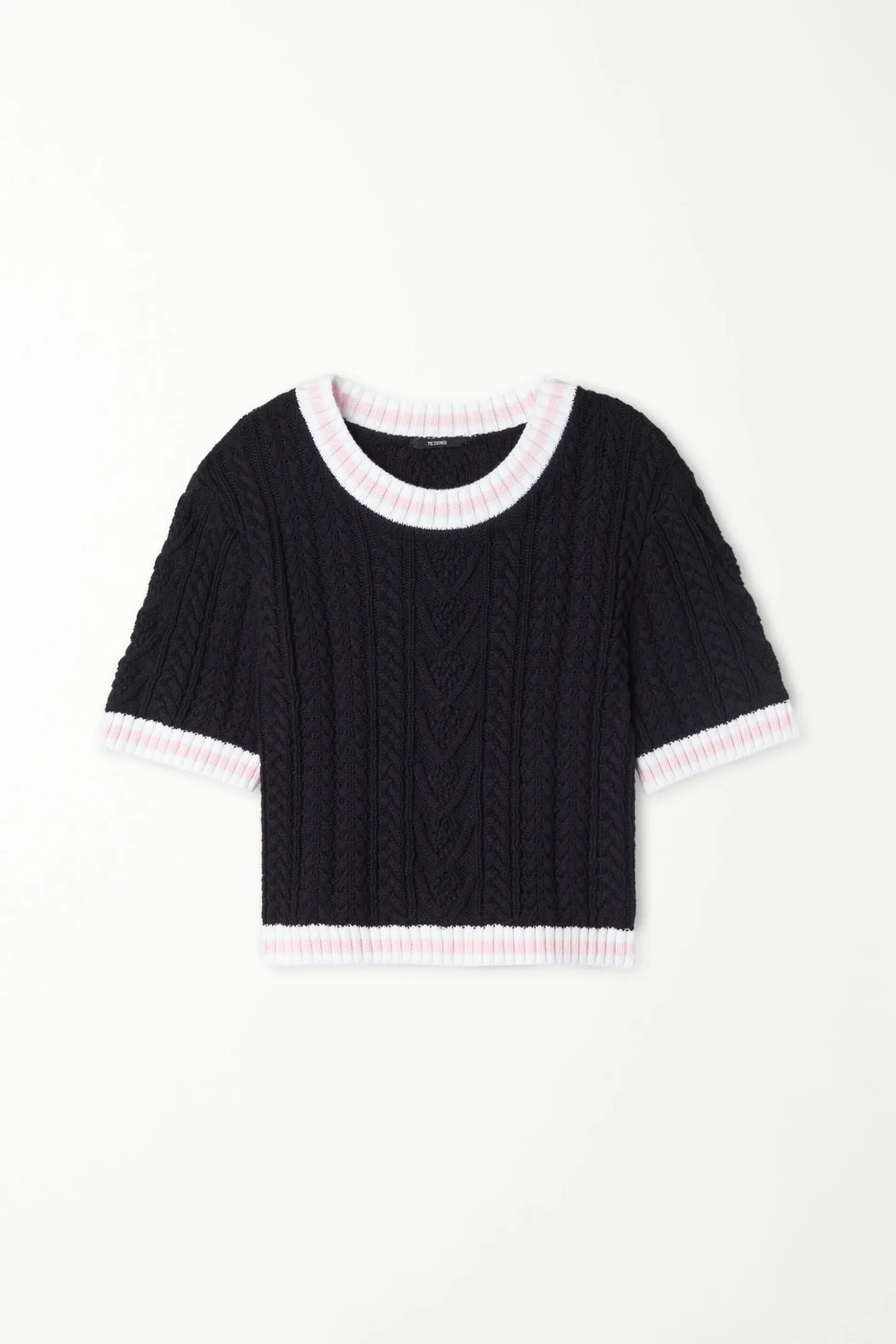 Cable Knit Fabric Short Sleeve Cropped Top - Short-Sleeved Tops - Women | Tezenis