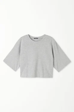 Crew Neck Cropped Cotton T-Shirt - Short-Sleeved Tops - Women | Tezenis