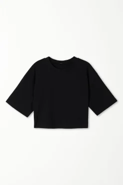 Crew Neck Cropped Cotton T-Shirt - Short-Sleeved Tops - Women | Tezenis