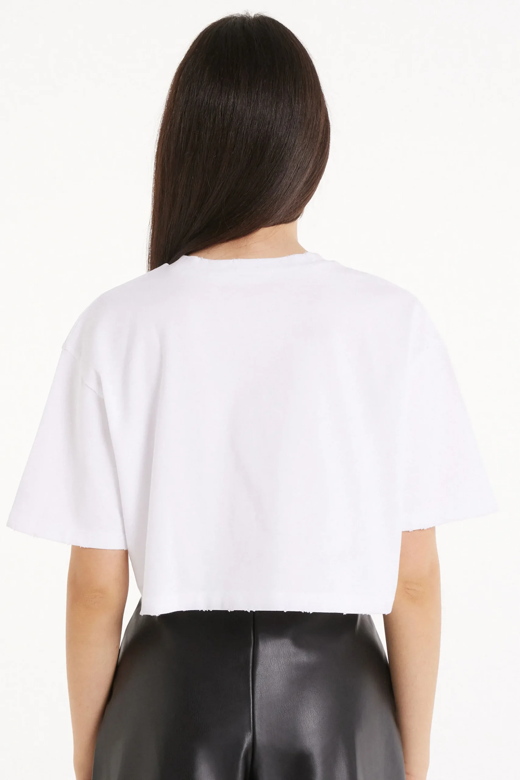 Crew Neck Cropped Cotton T-Shirt - Short-Sleeved Tops - Women | Tezenis