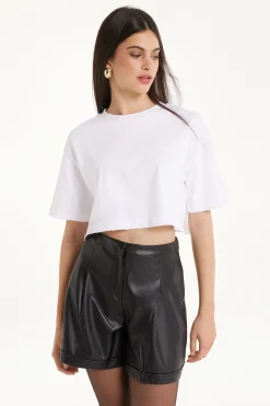 Crew Neck Cropped Cotton T-Shirt - Short-Sleeved Tops - Women | Tezenis