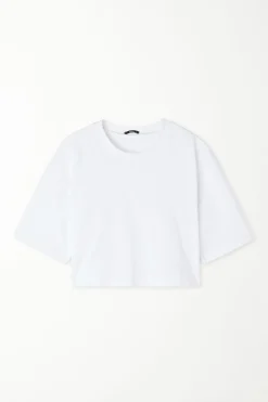 Crew Neck Cropped Cotton T-Shirt - Short-Sleeved Tops - Women | Tezenis