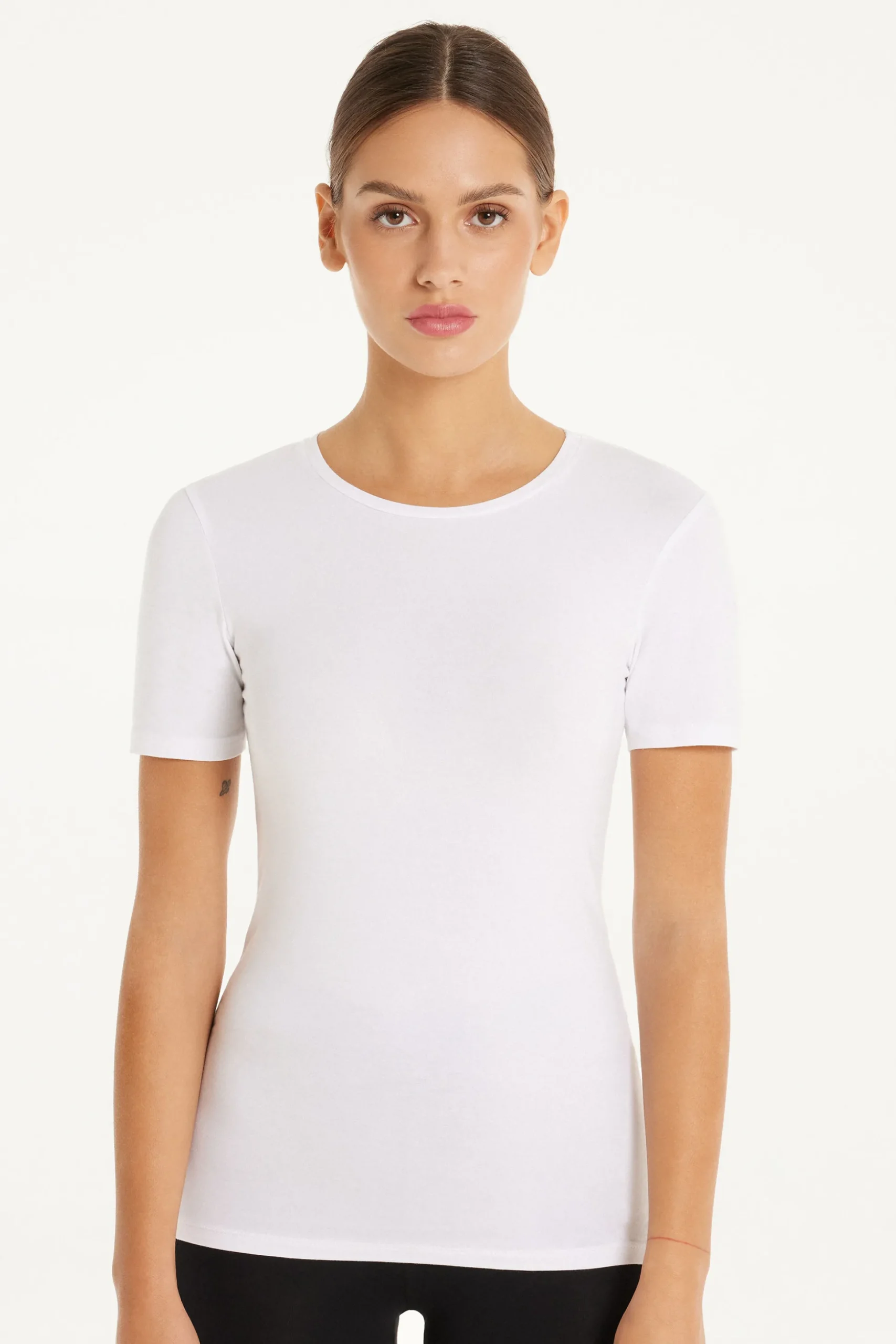 Crew-Neck Stretch-Cotton T-Shirt - Short-Sleeved Tops - Women | Tezenis