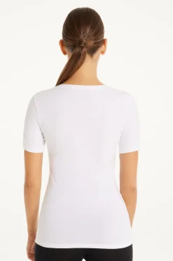 Crew-Neck Stretch-Cotton T-Shirt - Short-Sleeved Tops - Women | Tezenis