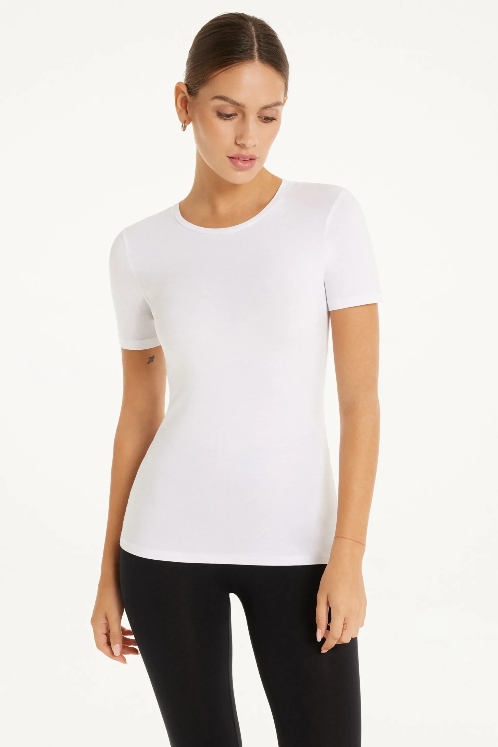Crew-Neck Stretch-Cotton T-Shirt - Short-Sleeved Tops - Women | Tezenis