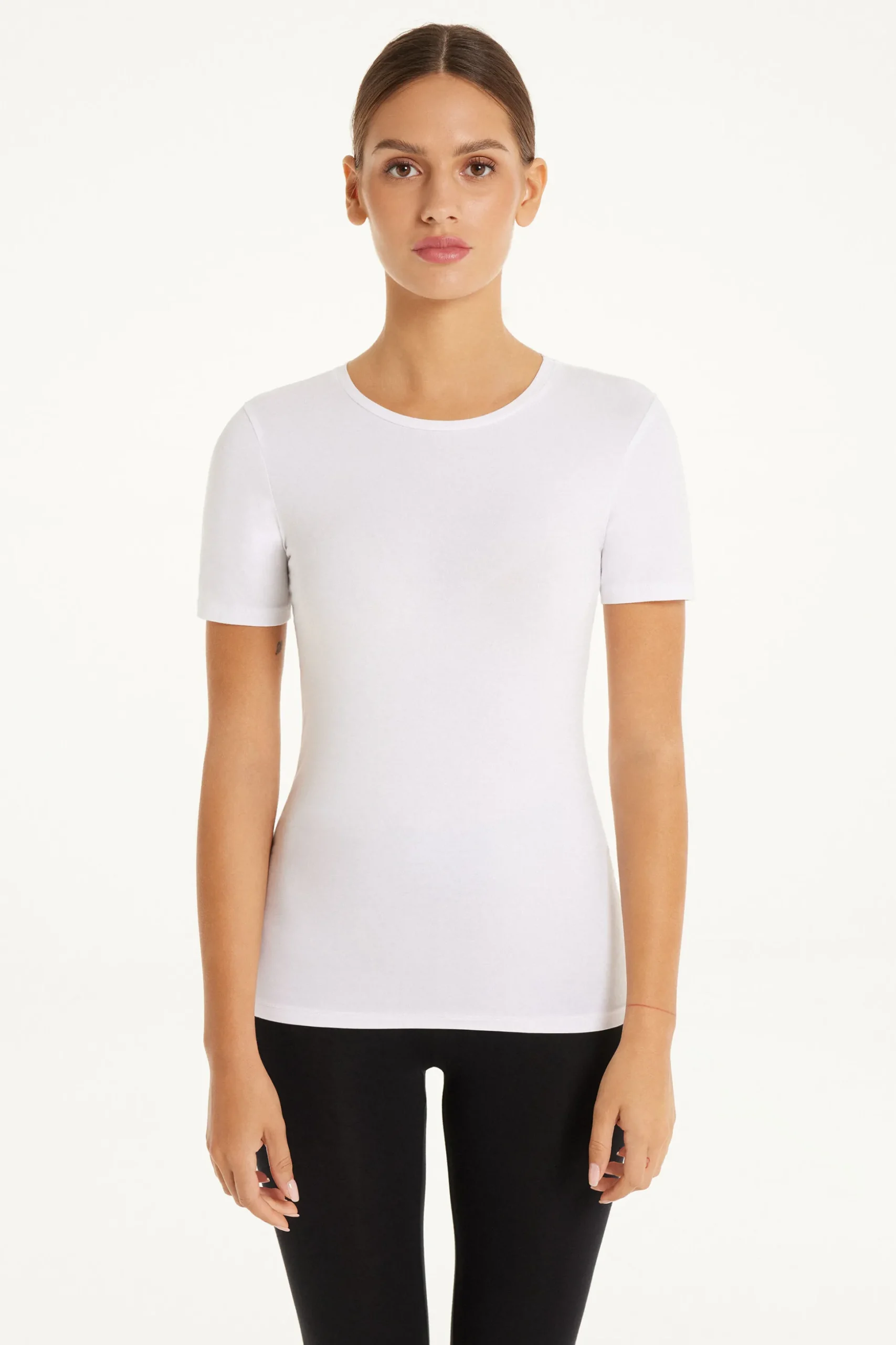 Crew-Neck Stretch-Cotton T-Shirt - Short-Sleeved Tops - Women | Tezenis