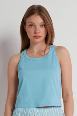 Cropped Cotton Halter Tank Top - Pajama Sets - Women | Tezenis