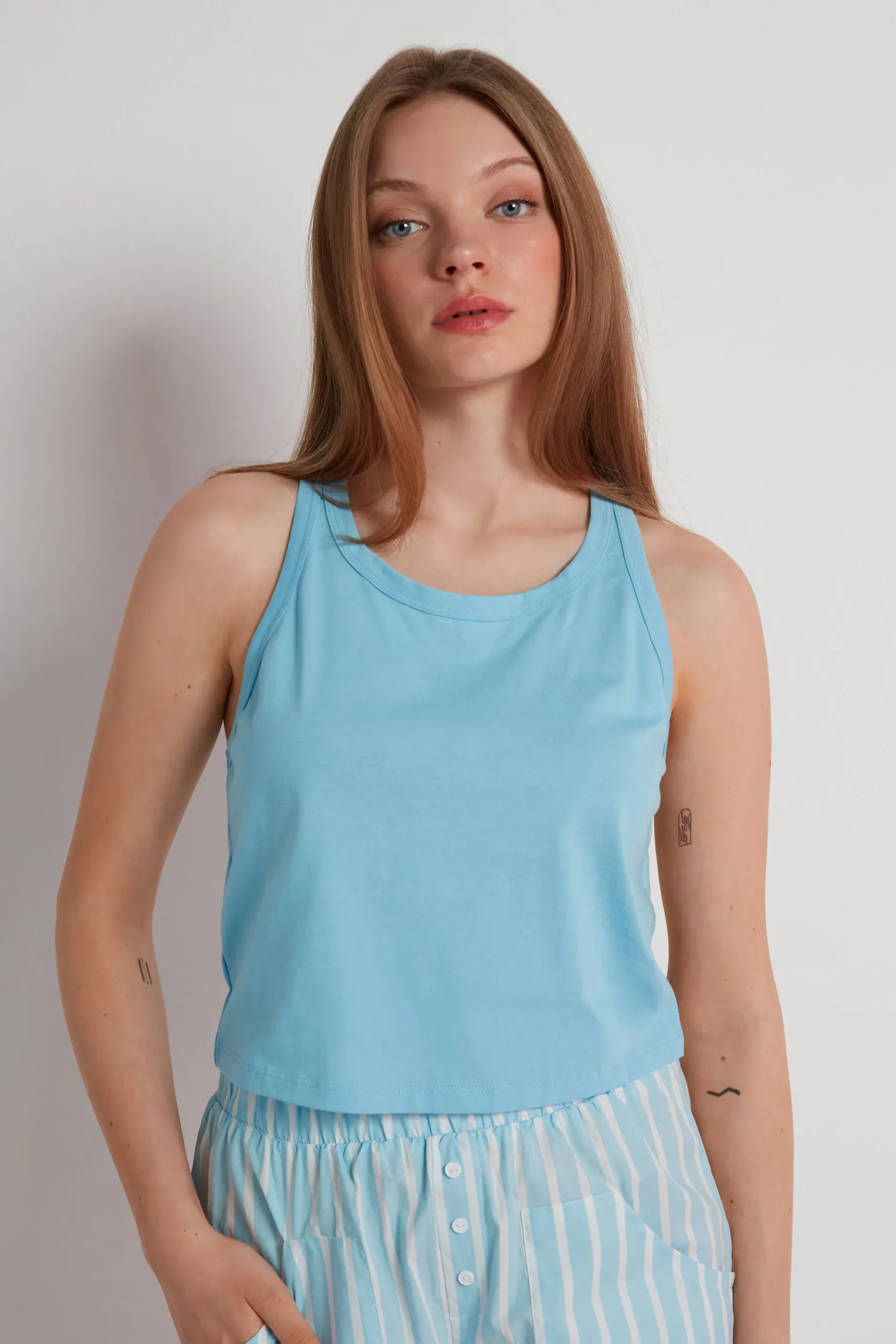 Cropped Cotton Halter Tank Top - Pajama Sets - Women | Tezenis