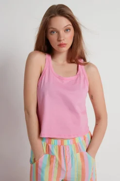 Cropped Cotton Halter Tank Top - Pajama Sets - Women | Tezenis