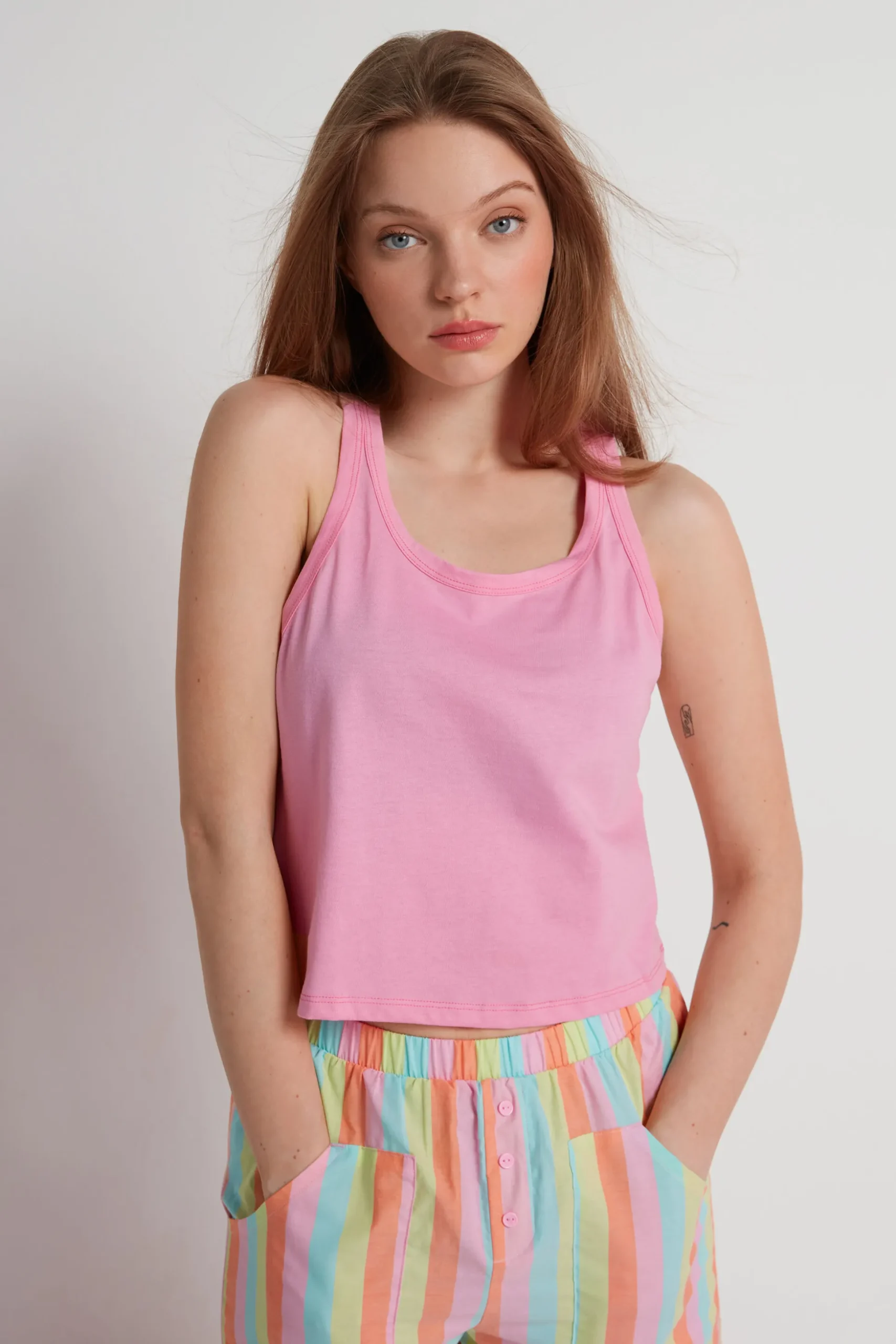 Cropped Cotton Halter Tank Top - Pajama Sets - Women | Tezenis