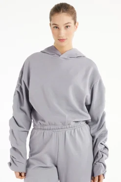 Cropped Hoodie Sweatshirt With Ruched Sleeves - Sweatshirts - Women | Tezenis