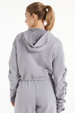 Cropped Hoodie Sweatshirt With Ruched Sleeves - Sweatshirts - Women | Tezenis