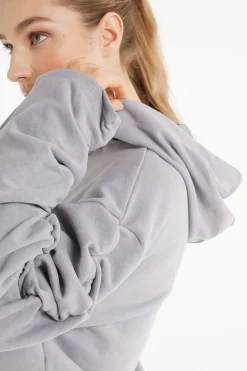 Cropped Hoodie Sweatshirt With Ruched Sleeves - Sweatshirts - Women | Tezenis
