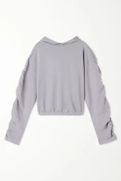 Cropped Hoodie Sweatshirt With Ruched Sleeves - Sweatshirts - Women | Tezenis