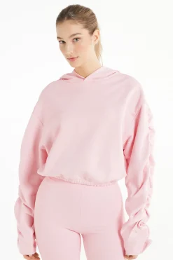 Cropped Hoodie Sweatshirt With Ruched Sleeves - Sweatshirts - Women | Tezenis
