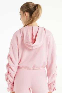 Cropped Hoodie Sweatshirt With Ruched Sleeves - Sweatshirts - Women | Tezenis