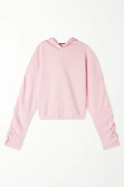 Cropped Hoodie Sweatshirt With Ruched Sleeves - Sweatshirts - Women | Tezenis