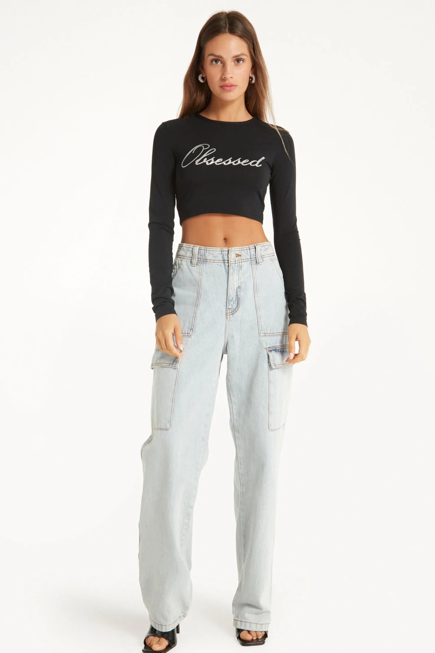 Cropped Long-Sleeved Cotton Top With Writing - Long-Sleeved Tops - Women | Tezenis