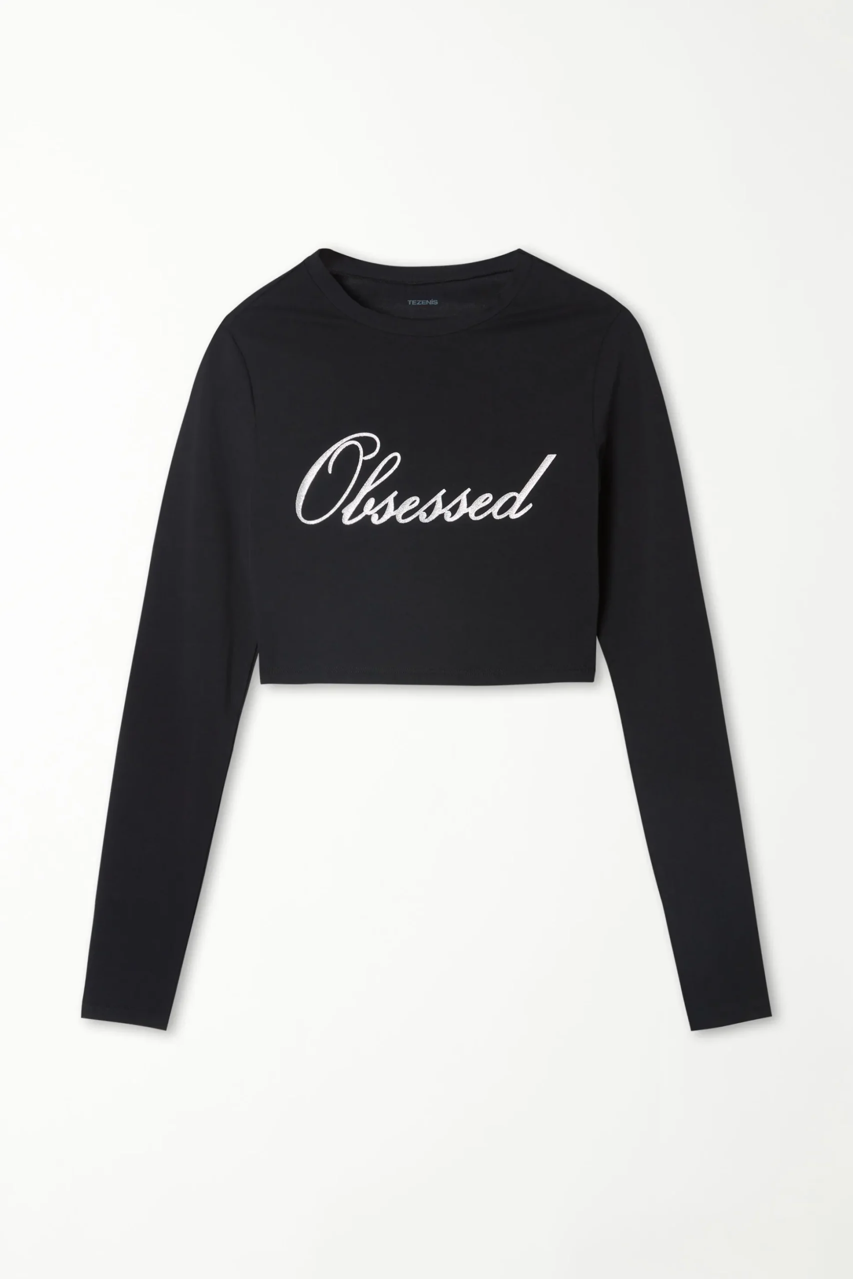 Cropped Long-Sleeved Cotton Top With Writing - Long-Sleeved Tops - Women | Tezenis