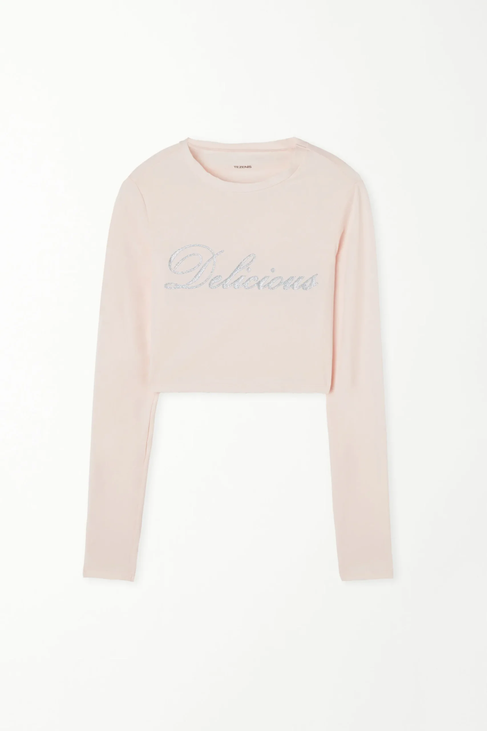 Cropped Long-Sleeved Cotton Top With Writing - Long-Sleeved Tops - Women | Tezenis