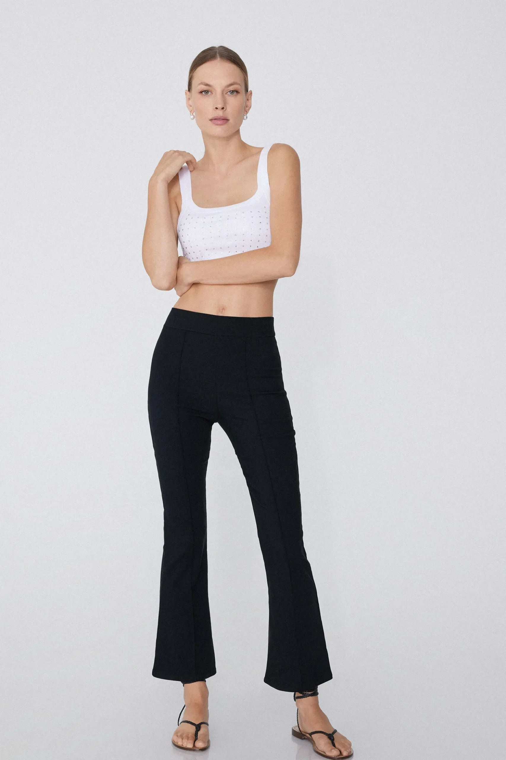 Flare-Cut Stretch Fabric Capri Pants - Pants - Women | Tezenis