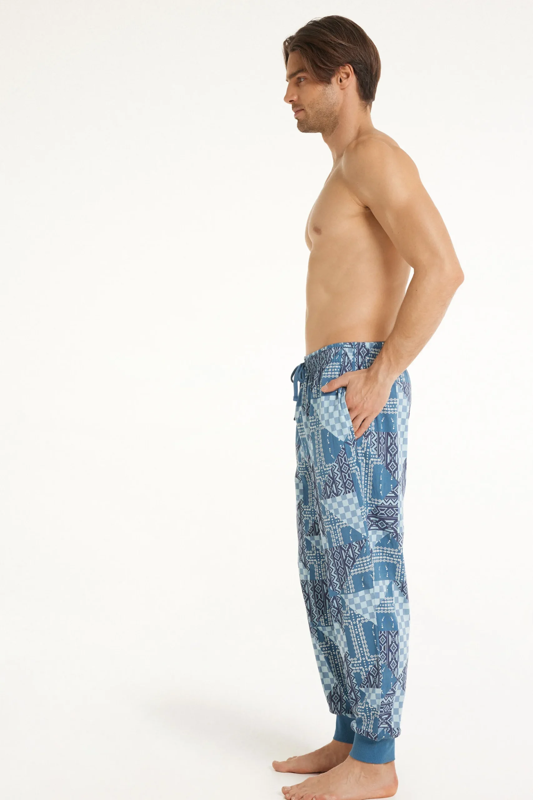 Full Length Cotton Pants With Cuffs - Long Pajamas - Men | Tezenis