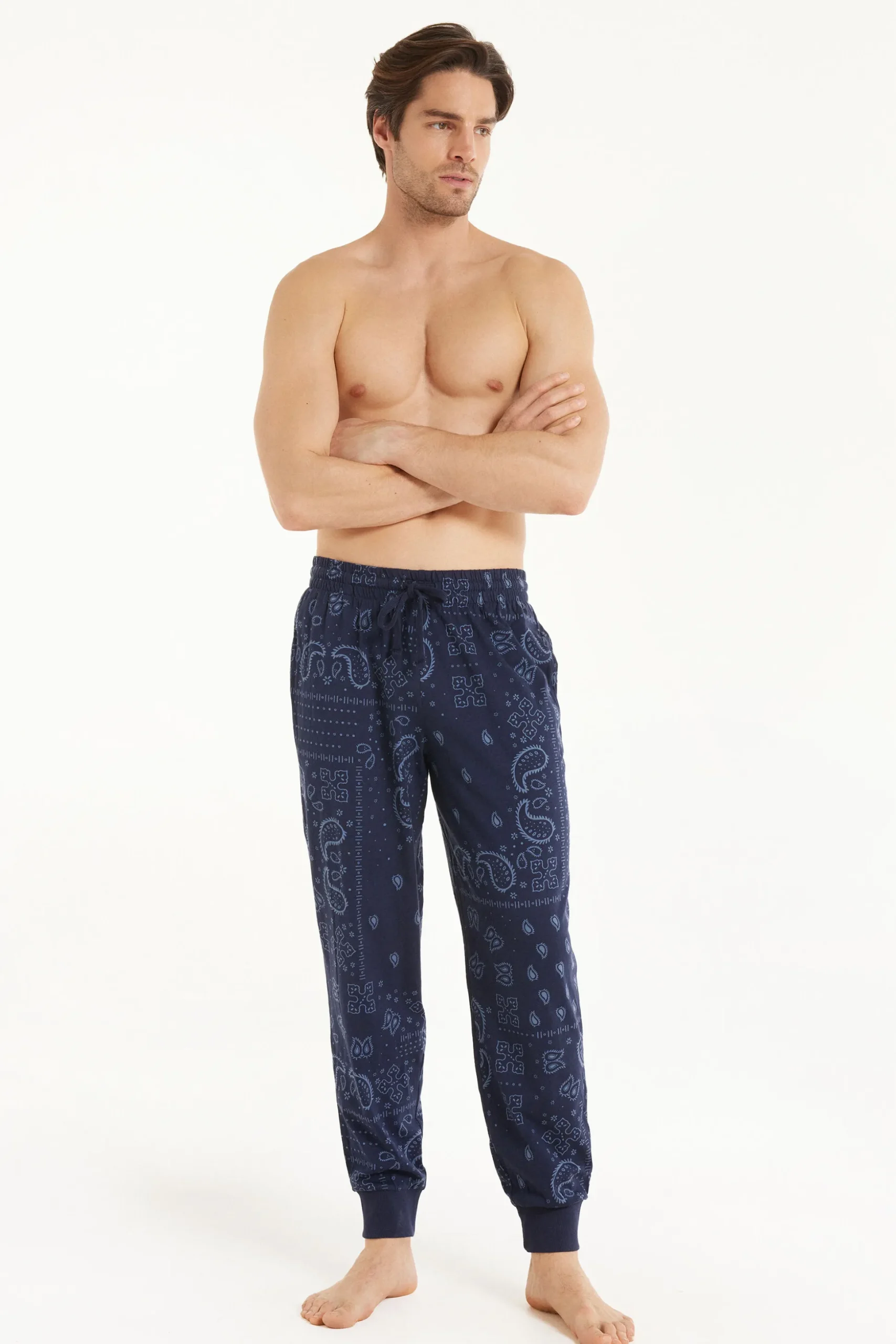 Full Length Cotton Pants With Cuffs - Long Pajamas - Men | Tezenis