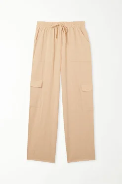 Full Length Pocket Pants In 100% Super Light Cotton - Pants - Women | Tezenis