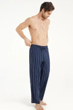 Full Length Straight Cut Cotton Cloth Pants - Long Pajamas - Men | Tezenis