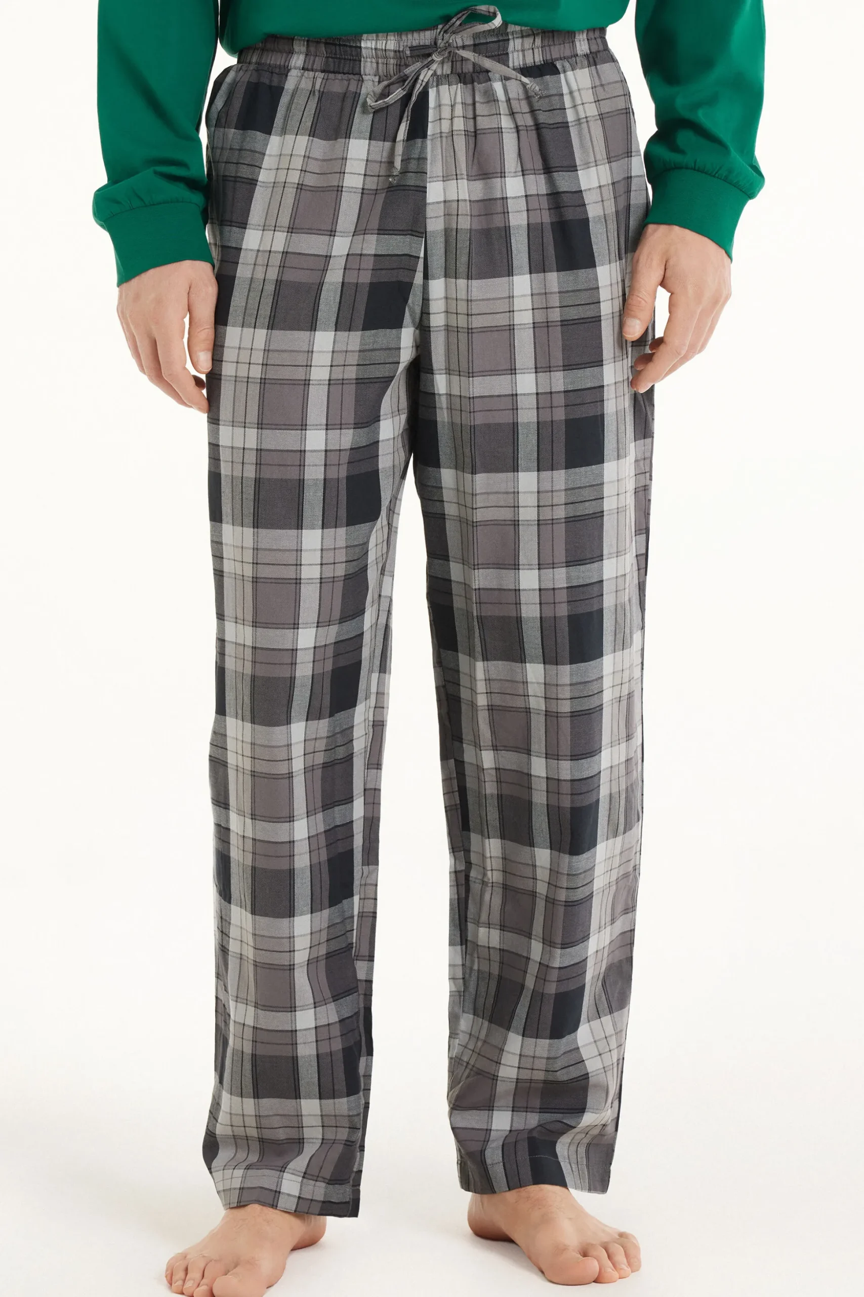 Full Length Straight Cut Cotton Cloth Pants - Long Pajamas - Men | Tezenis