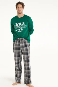 Full Length Straight Cut Cotton Cloth Pants - Long Pajamas - Men | Tezenis